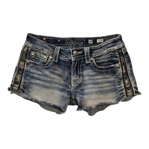 Miss Me Signature Short Womens Size 29 Blue Distressed Rhinestones Embroidery - Picture 1 of 16